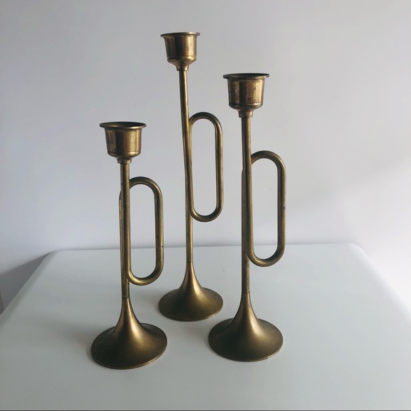 Brass Horn Candle Holders